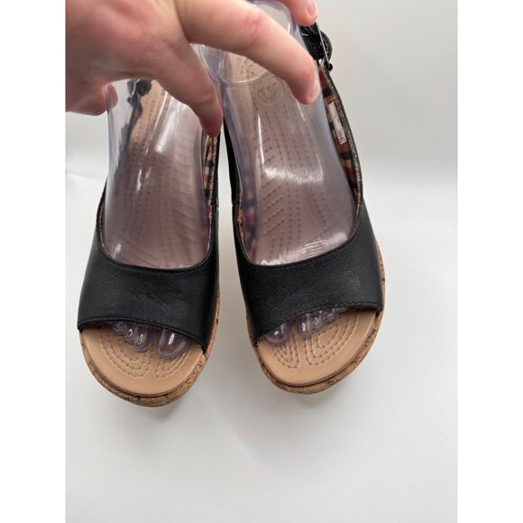CROCS A-Leigh Black Leather Cork Wedge Slingbacks Sandals Size 9 w9 - Picture 5 of 10